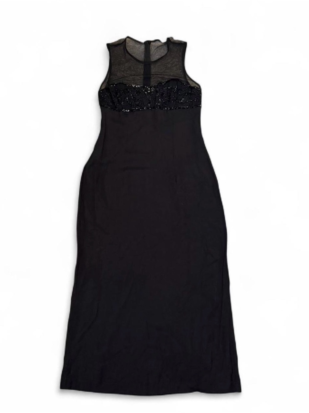 VTG Black Sleeveless Sheer neck Maxi Dress with Sequin Bust